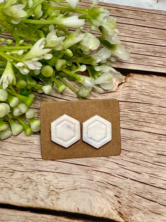 White Marble Hexagon Stud