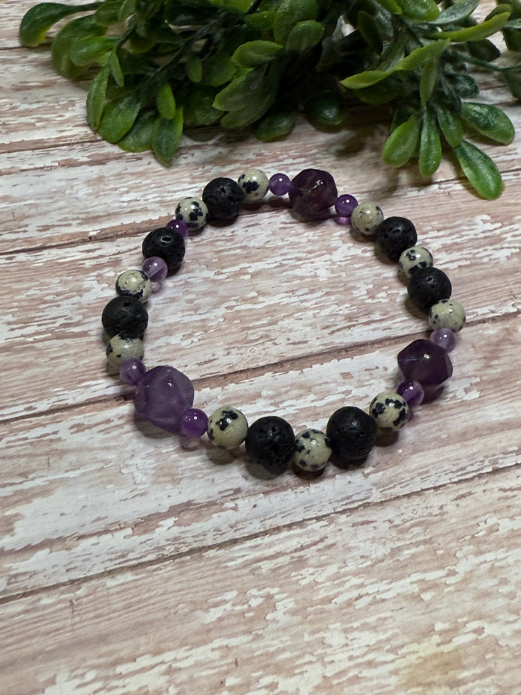 Dalmatian Jasper with Purple and Black Bracelet