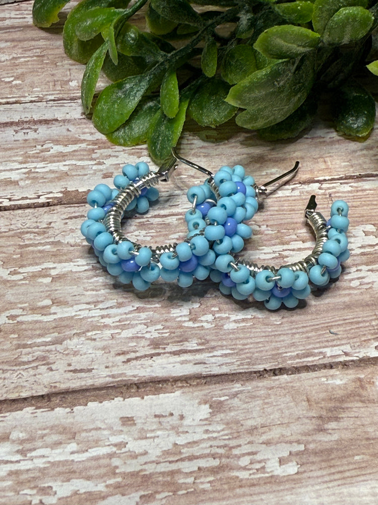 Blue Flower Hoops