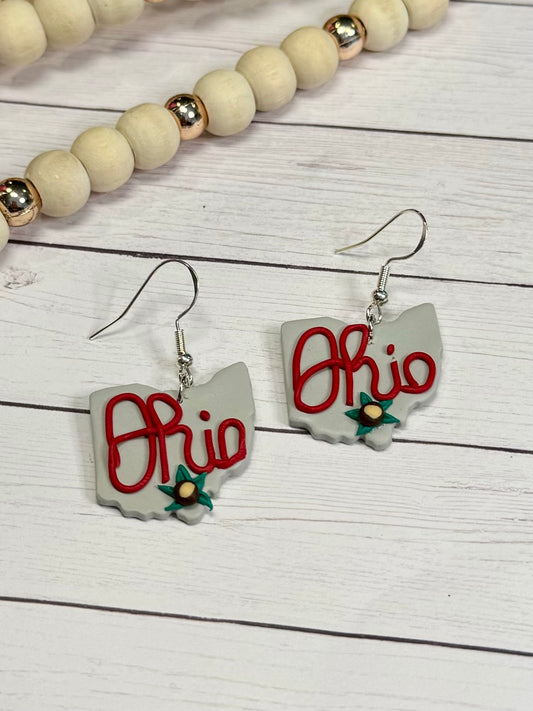 Gray Ohio With Red Script Earring