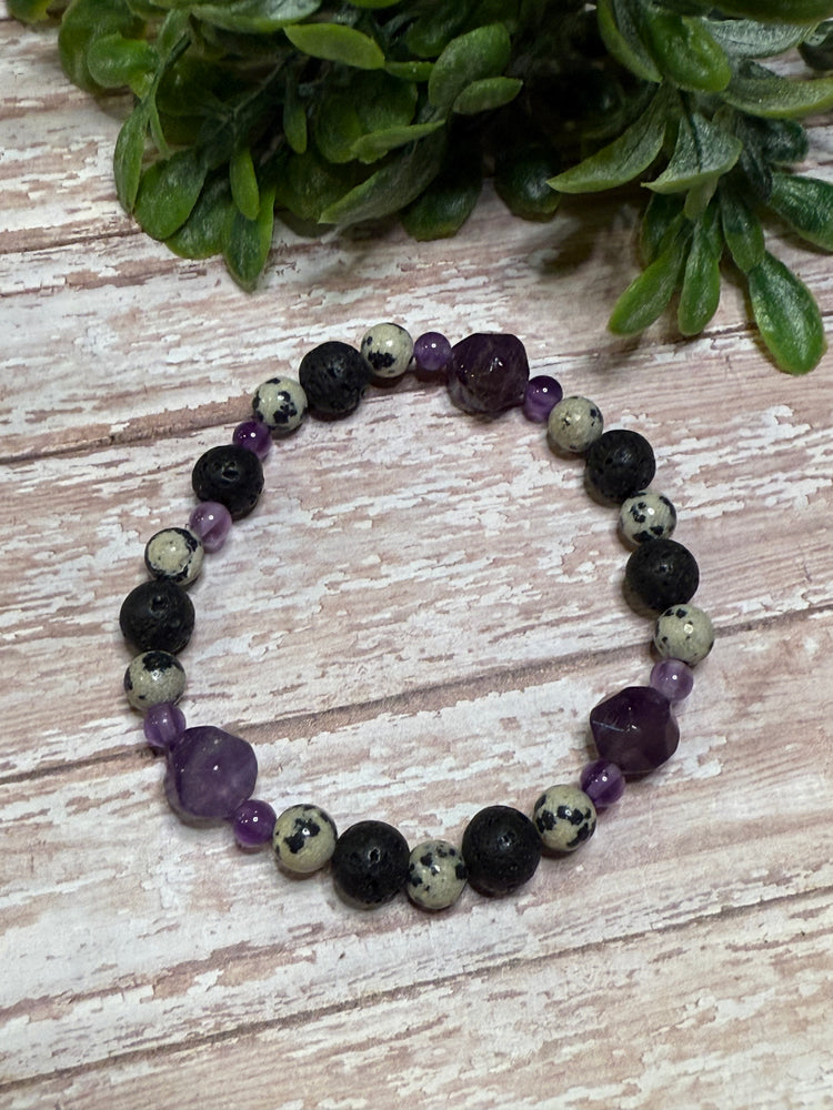 Dalmatian Jasper with Purple and Black Bracelet