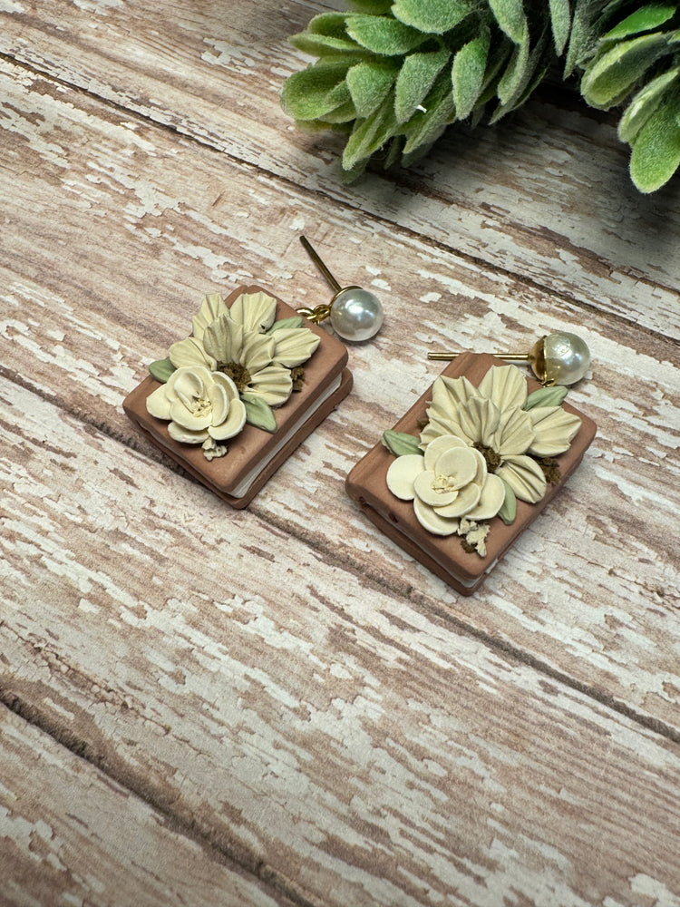 Rose Book with Cream Flower Earrings