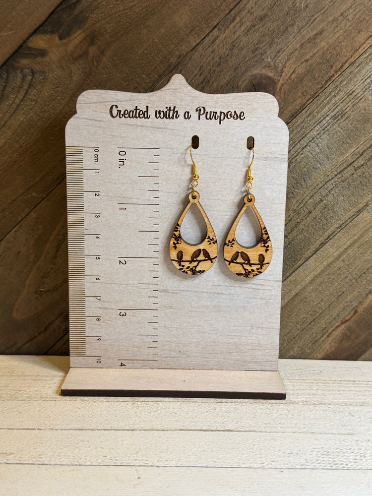 Wood Bird Earrings