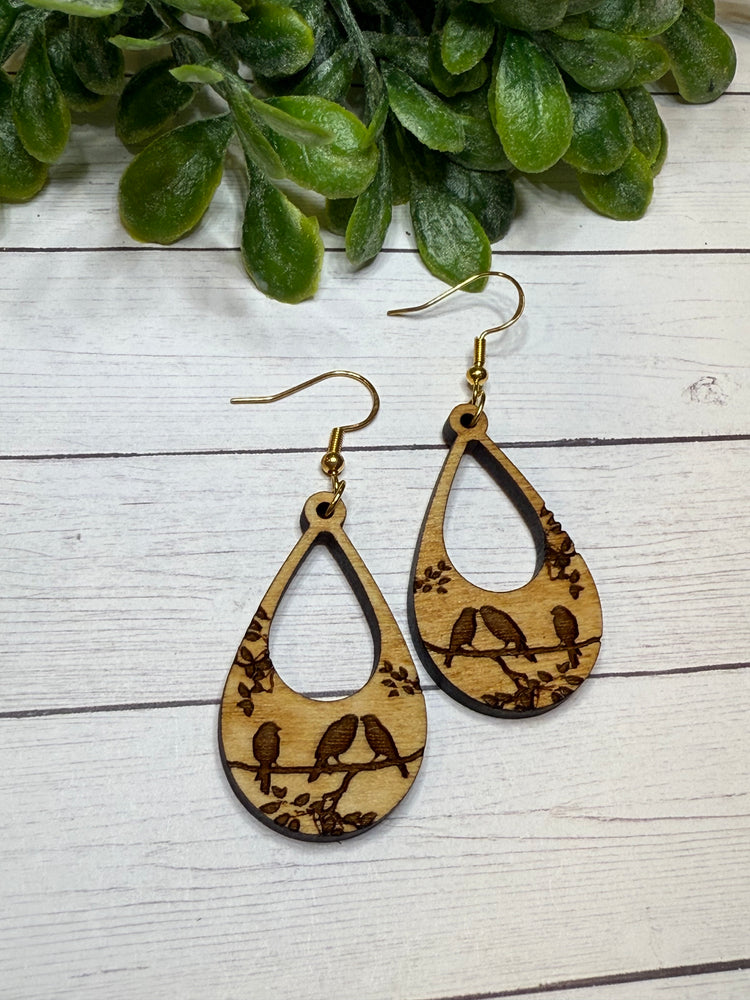 Wood Bird Earrings