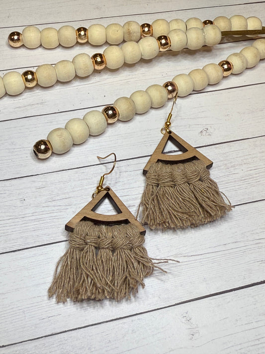 Taupe Triangle Macrame Earring