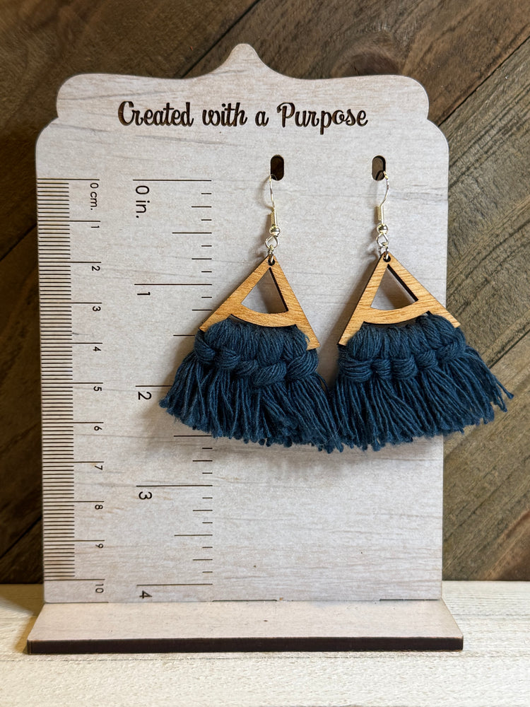 Blue Triangle Macrame Earrings