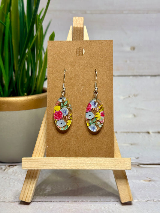 Multi Color Flower Oval Acrylic Earrings