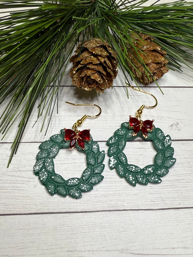 Green Wreath with Red Sparkle Bow