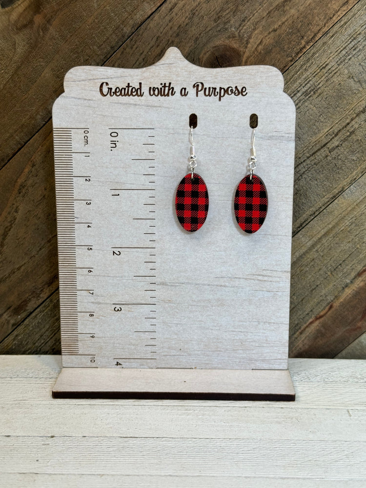 Red and Black Oval Wood Earrings