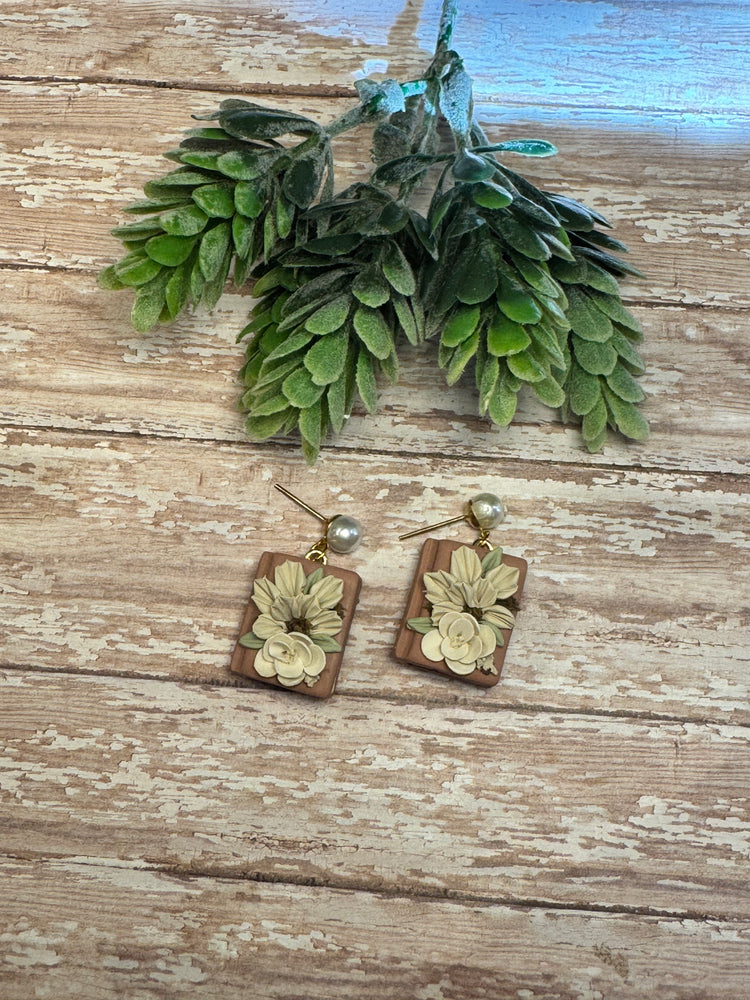 Rose Book with Cream Flower Earrings