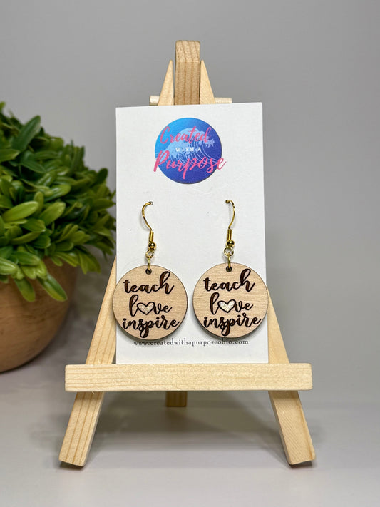Teach, Love, Inspire Circle Earrings