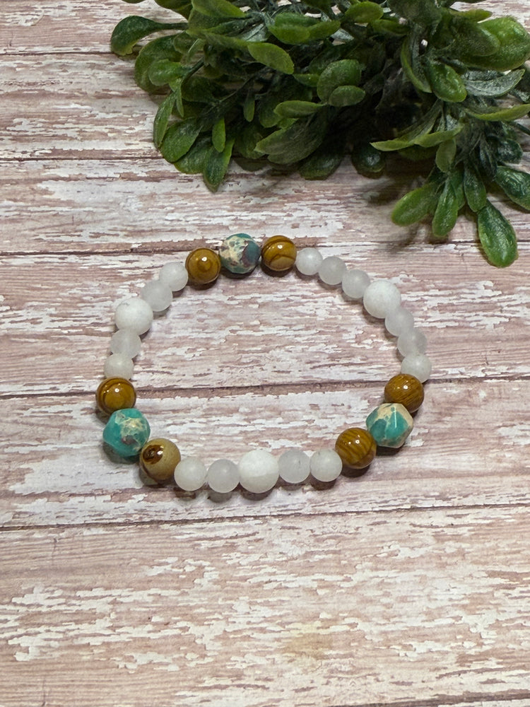 White, Brown and Aqua Bracelet