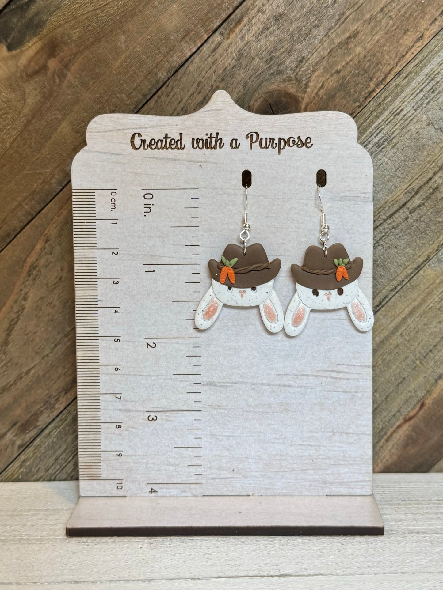 Bunny with Hat and Carrot Earrings