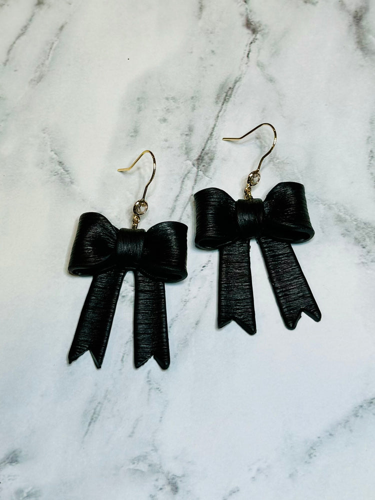￼Textured Black Bow with Gold Rhinestone Hook
