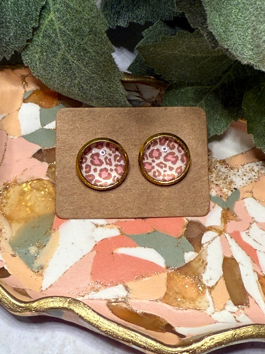 Peach Leopard Print Studs