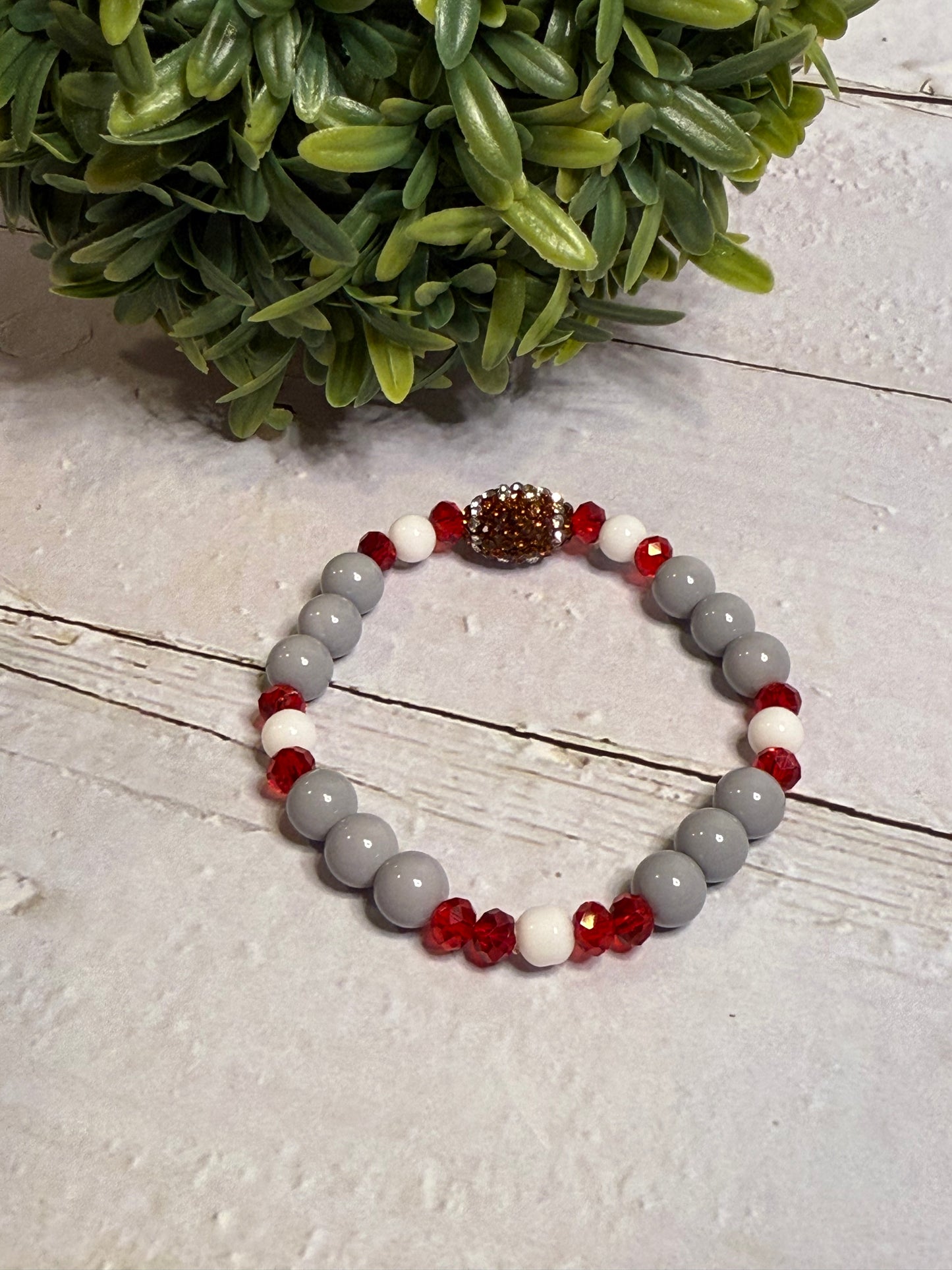 Rhinestone Football with Gray Beads