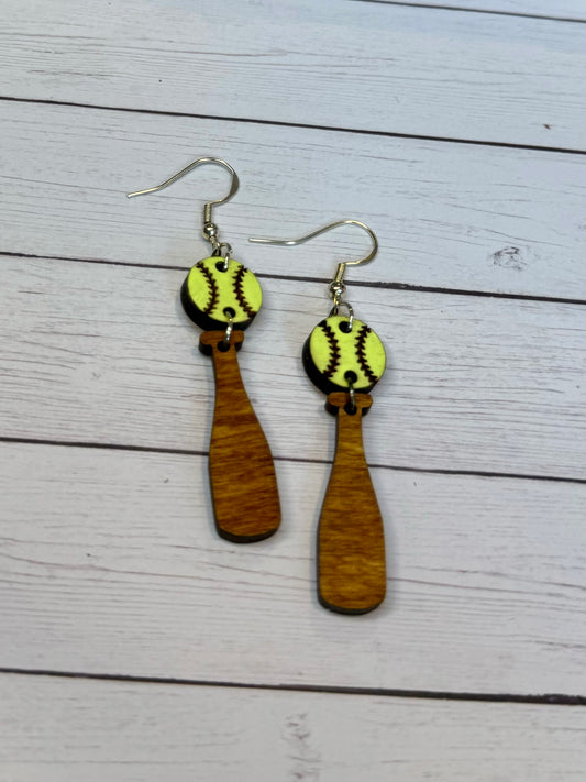 Softball and Bat Earrings