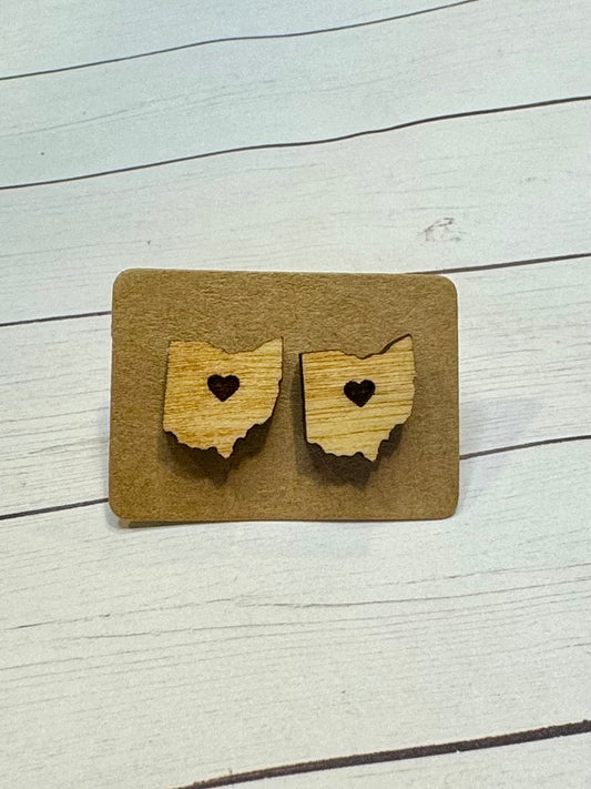 Ohio Wood Heart Stud