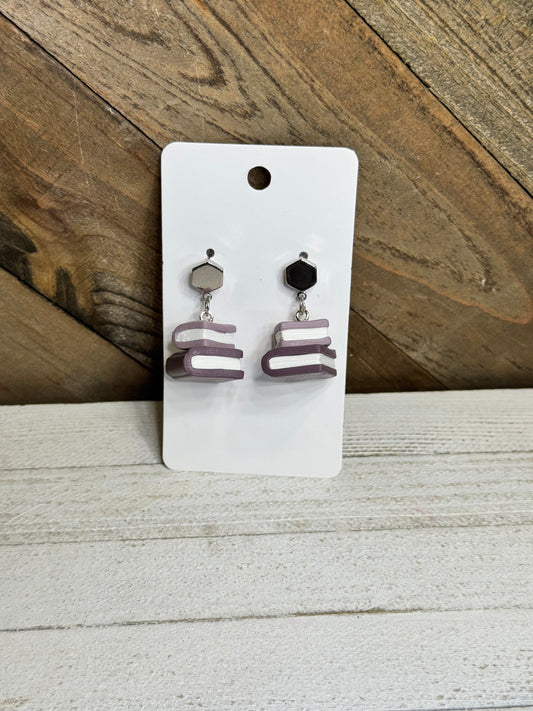 Purple Book Stack Earrings