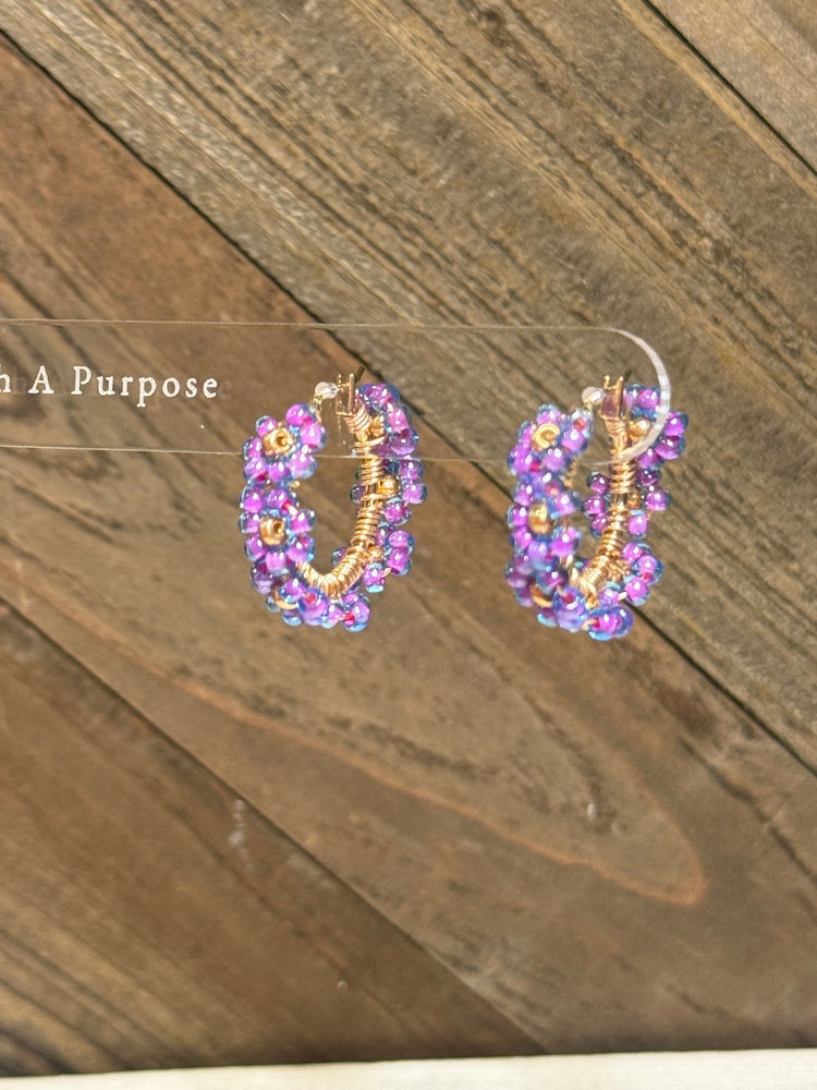 Purple and Gold Flower Hoops