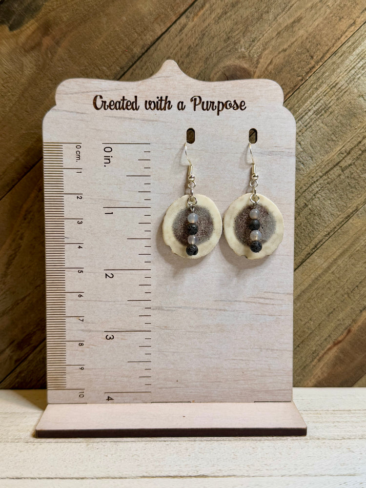 Black and Gray Beads with Deer Antler Earrings