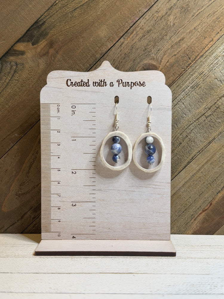 Blue Beads with Open Deer Antler Earrings