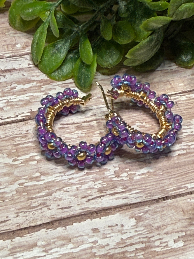 Purple and Gold Flower Hoops