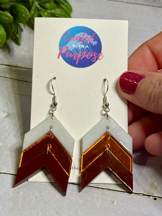 Glitter White, Orange, Brown Chevron