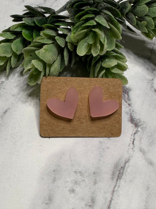 Pink Frosted Heart Studs