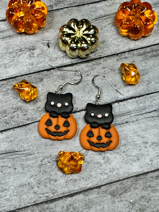 Cat in Pumpkin Earrings