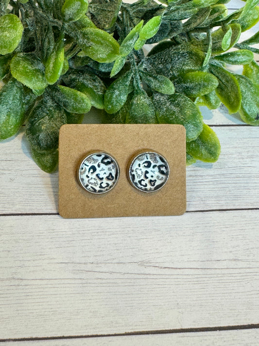 Silver and Black Leopard Studs