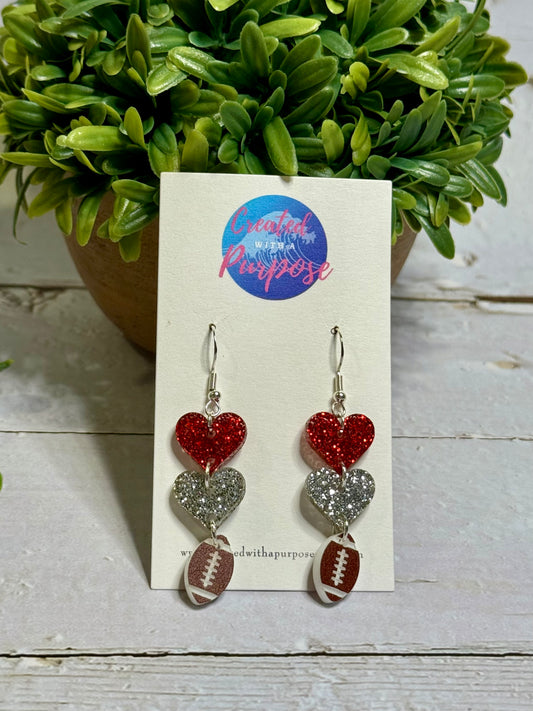 Red and Silver Sparkle Hearts with Football