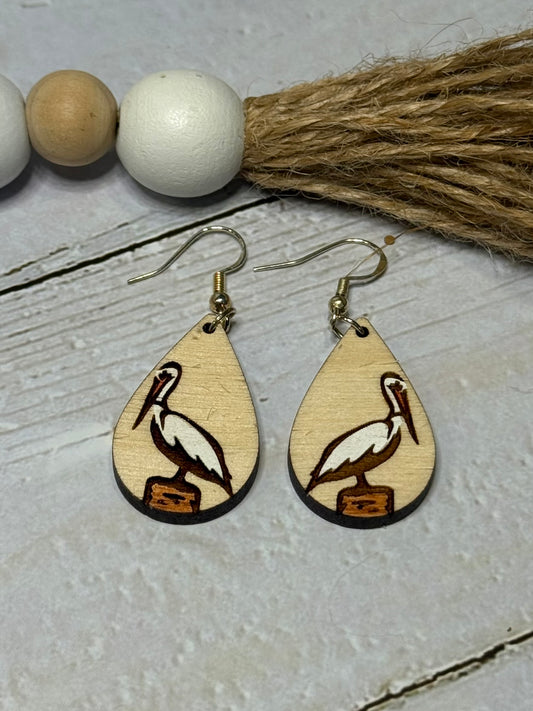 Pelican Wood Earrings