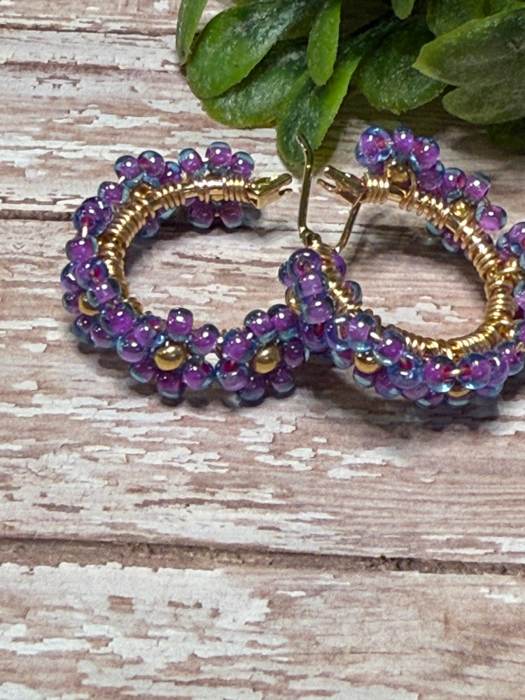 Purple and Gold Flower Hoops