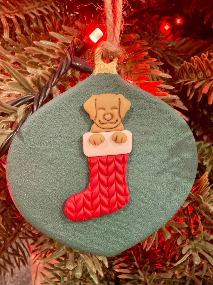 Dog in Red Stocking Ornament