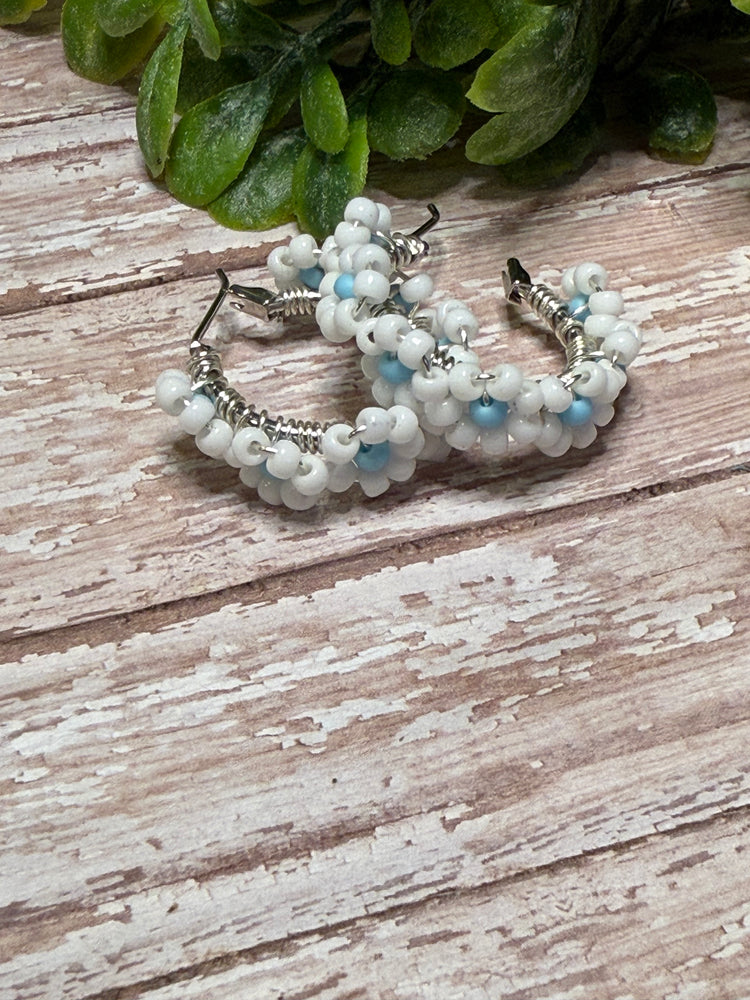 White and Blue Flower Hoop