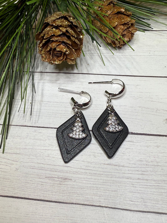 Black Sparkle With Silver Tree Charm