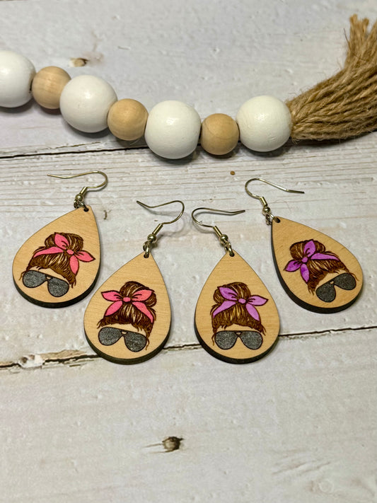 Messy Bun Wood Earrings