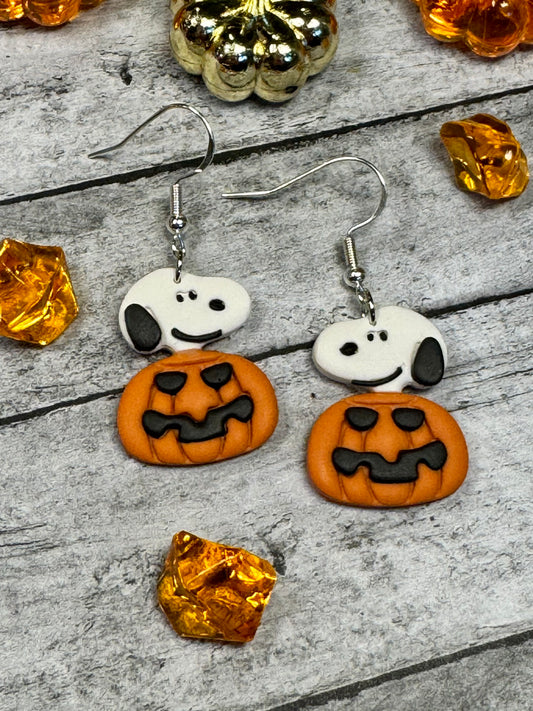 White Dog Pumpkin Earrings