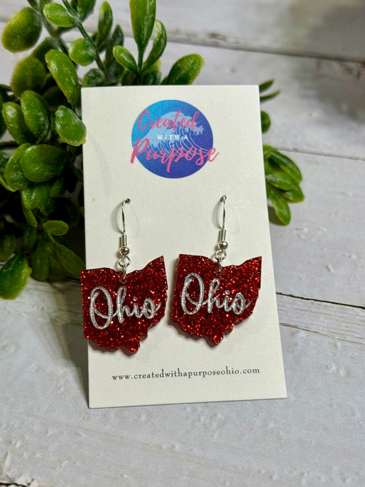 Red Glitter Ohio Dangle