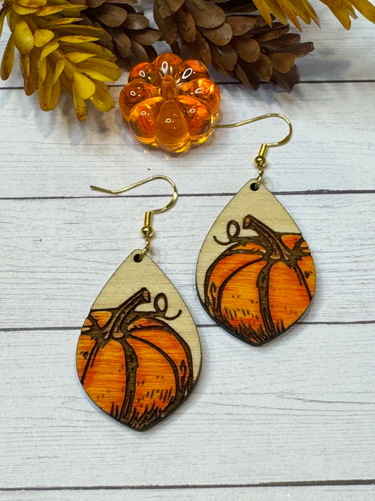 Wood Pumpkin Earrings