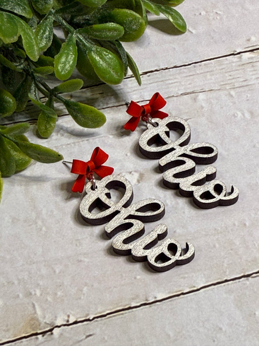 Gray Cursive Ohio With Red Bow