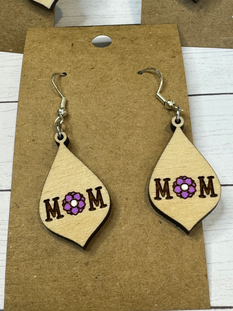 Mom Flower Wood Earrings