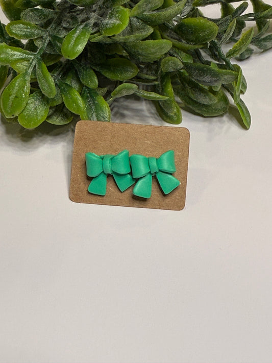 Bright Kelly Green Bow Studs