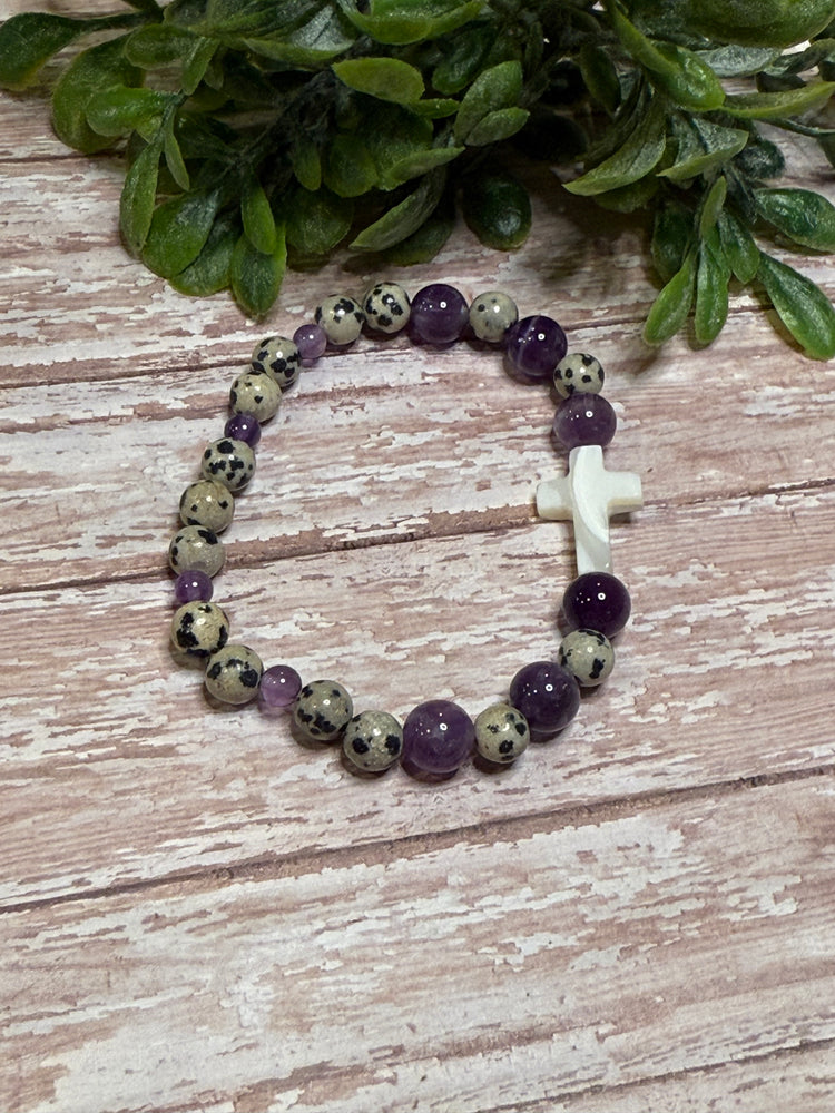 Dalmatian Jasper and Amethyst Cross