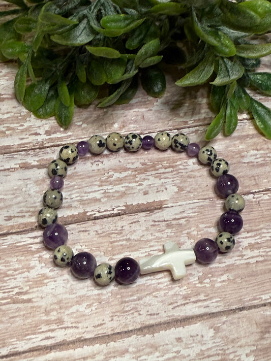 Dalmatian Jasper and Amethyst Cross