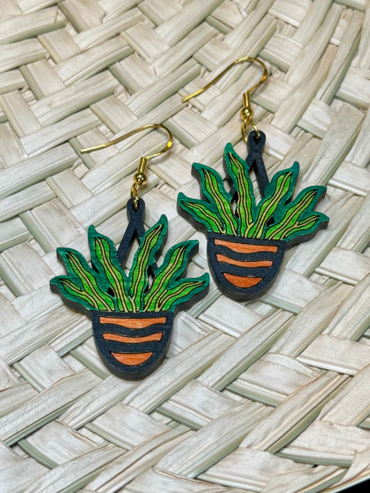 Black and  Terracotta Plant Earrings