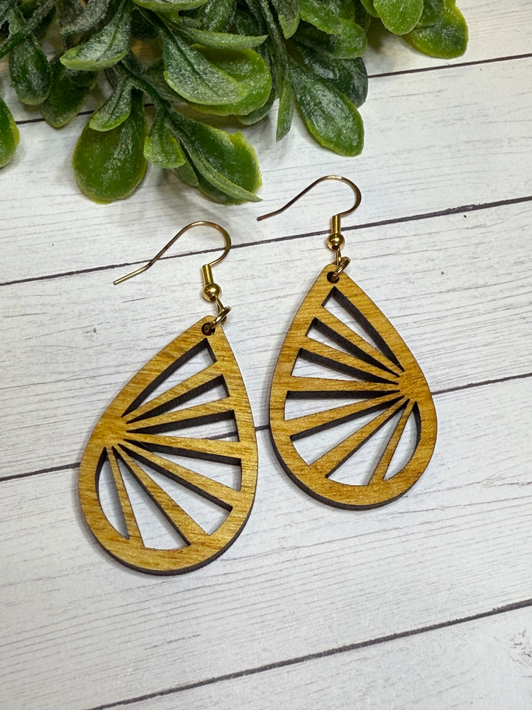 Sun Burst Wood Earring