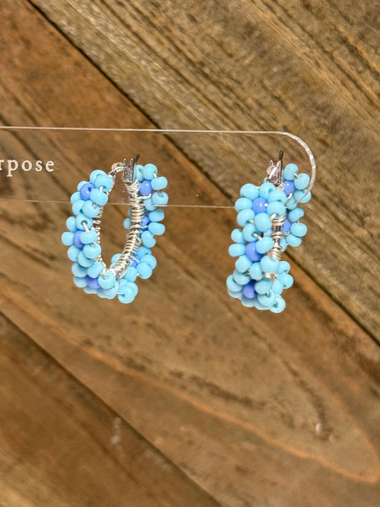 Blue Flower Hoops