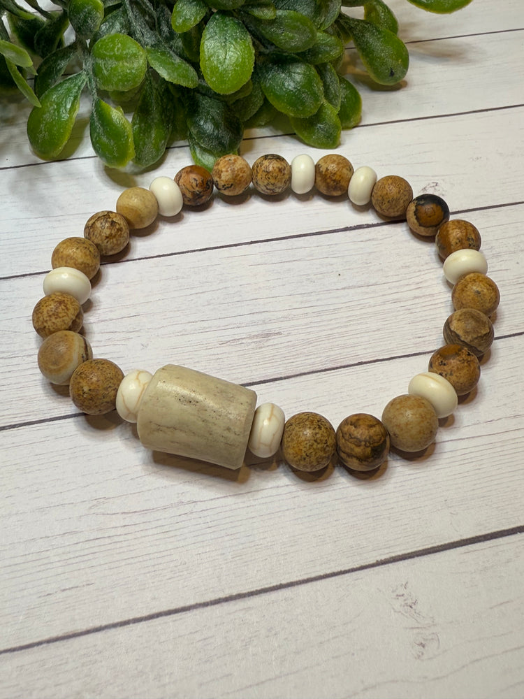 Natural Brown and Cream Men’s Deer Antler Beaded Bracelet